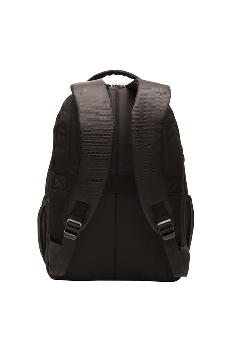 Santa Rosa Gymnastics embroidered backpack shown from the back, highlighting the padded adjustable shoulder straps